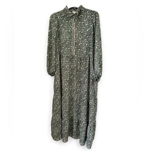 Max Studio green floral print long sleeve tiered  maxi dress large